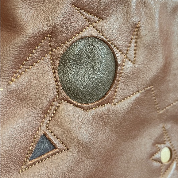 NEW Heifer Studio Artisan Made Abstract Designs Brown Leather Bag Crossbody - Picture 3 of 7